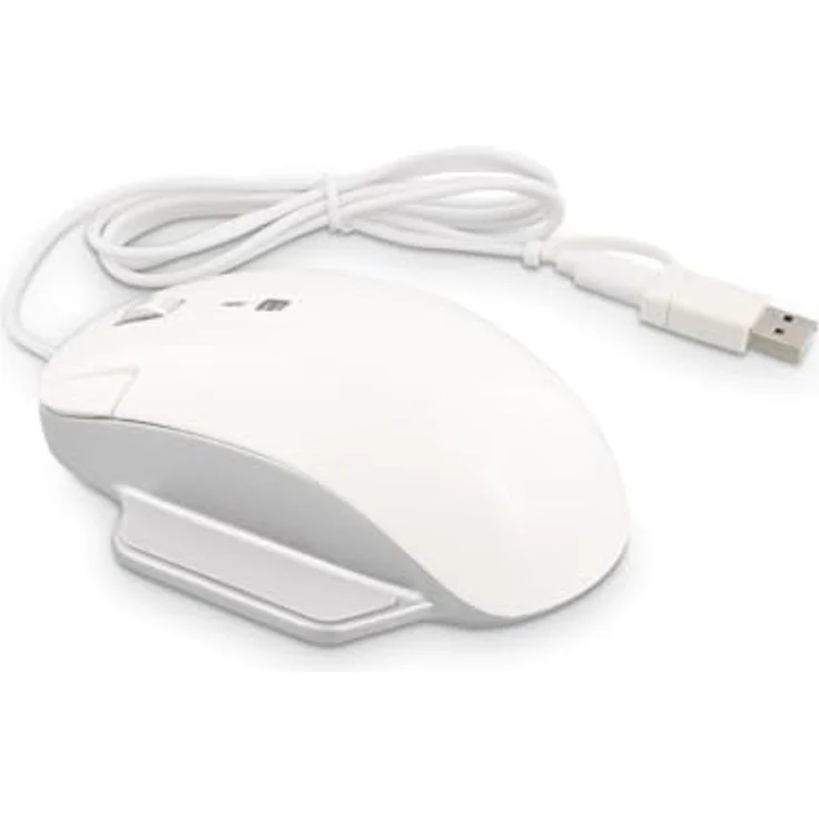 LMP Elite Pro Mouse Ergonomische 3-Tasten-Maus mit 2-in-1-Kabel USB-C und USB-A – Silber und Weiß – Bild 1