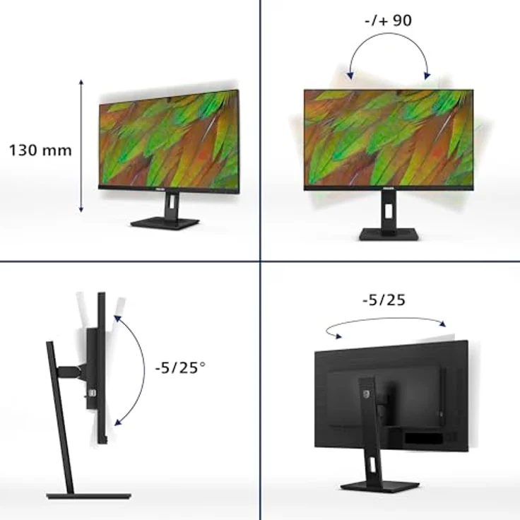 Philips 27B1N3800, 27 Zoll Ultra HD Monitor mit höhenverstellbarem Standfuß, integrierten Lautsprechern und Adaptive Sync (3840x2160, 60 Hz, 2x HDMI 2.0, 1x DisplayPort 1.4, USB Hub), schwarz – Bild 5