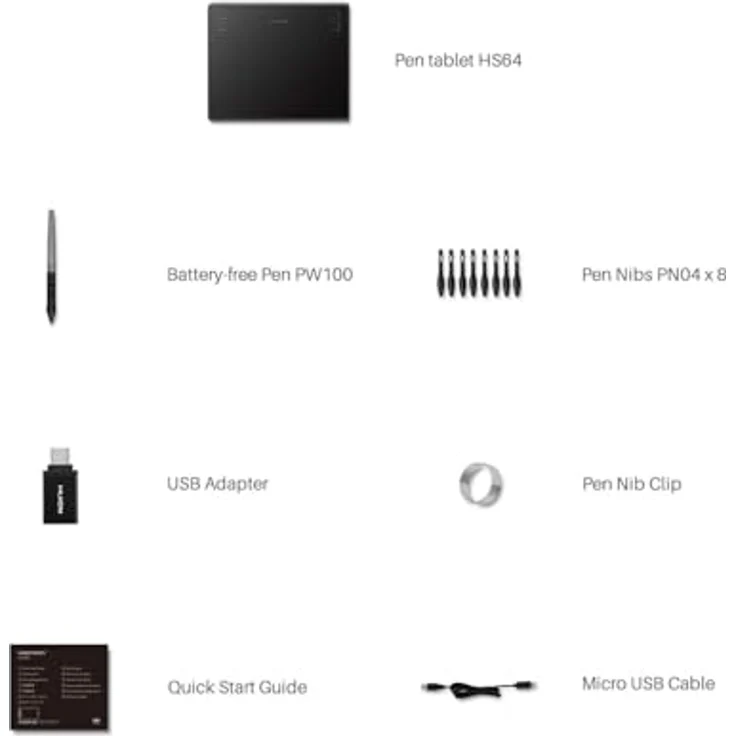 HUION HS64 Graphic Tablet 5080 lpi 160 x 102 mm USB Black - Grafiktablett mit 8192 Druckempfindlichkeitsstufen, OTG-Unterstützung, Android 6.0 Marshmallow, batterieloser Stift – Bild 8