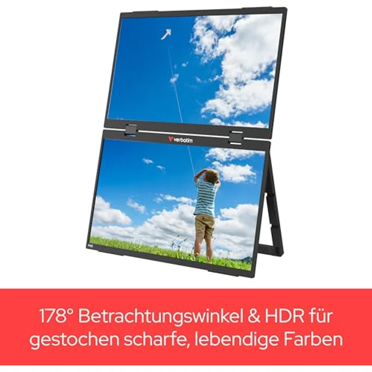 Verbatim Dual Portable Monitor 15,6", mobiler Full HD Bildschirm aus Kunststoff mit 2x USB-C und HDMI-Anschluss für Laptop, Tablet, Smartphone, PS5, Nintendo Switch – Bild 5