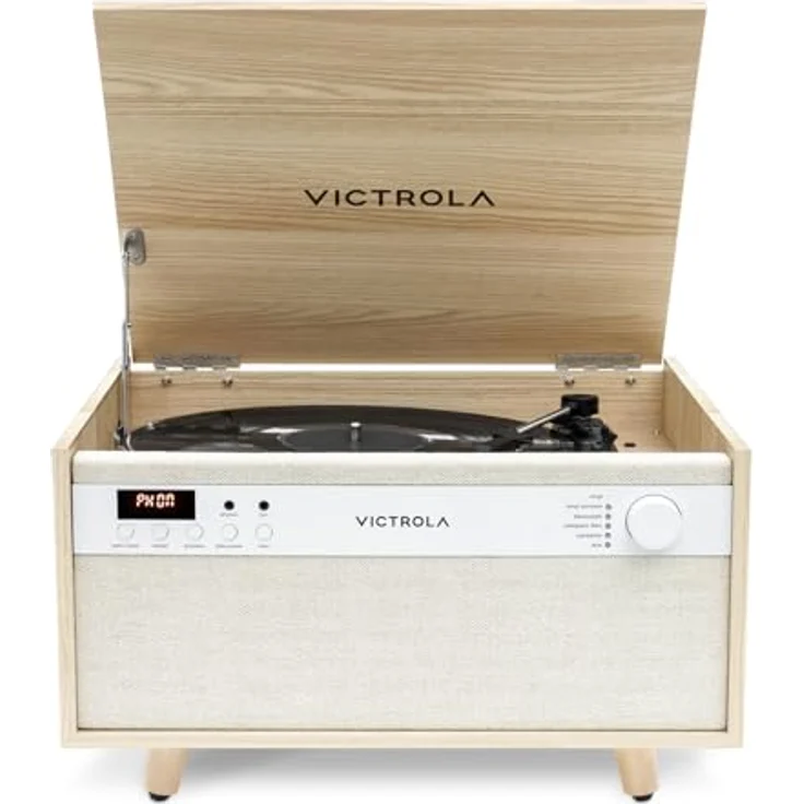 Victrola Century Signature+ Bluetooth 6-in-1-Musikzentrum mit Uhr, Holz Natur, Stereo-Lautsprechern, VINYLSTREAM und Bluetooth-Konnektivität