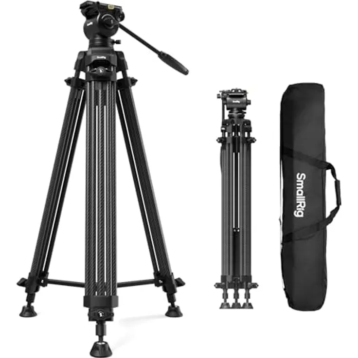 SmallRig 5441 AD14, Heavy-Duty Carbon Fiber Tripod für Smartphone-/Digital-Kamera, schwarz