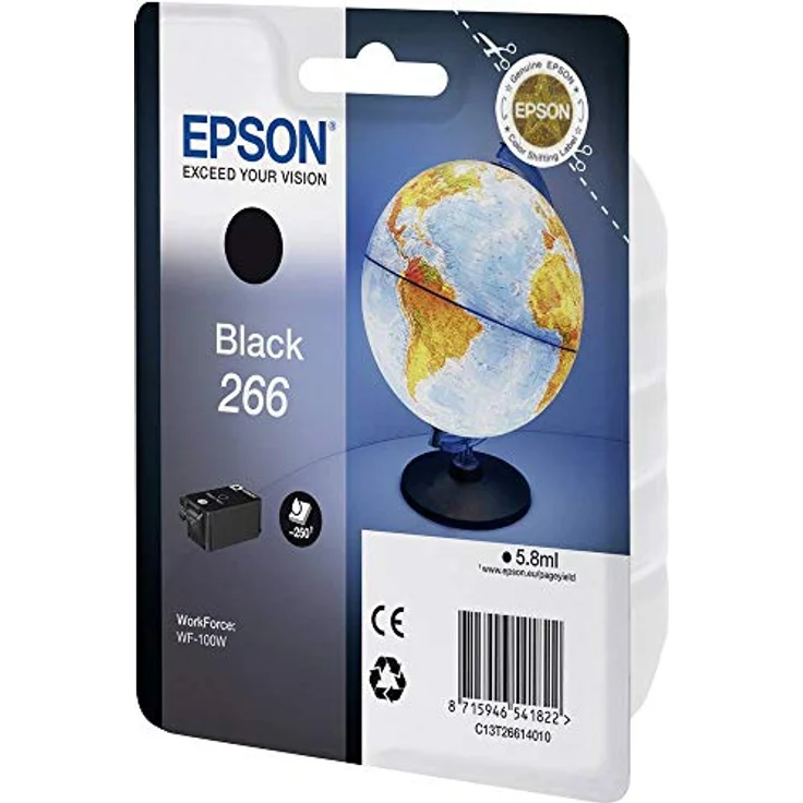 Epson Original 266 Tinte Globus, WF-100W WF-110W, wisch- und wasserfeste Pigmenttinte (schwarz) – Bild 2