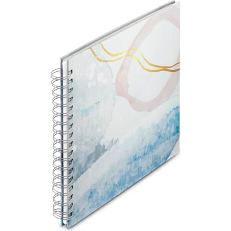 Hama Fotoalbum 28x24 cm, Ringbuch Album mit 50 weißen Seiten zum Selbstgestalten, blau, Cover aus Wasserfarben-Print und Strukturpapier – Bild 1