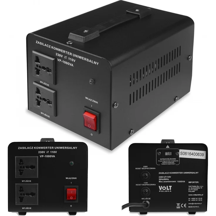 Volt Polska Umkehrbarer Spartransformator 1000VA, Spannungswandler 110/230VAC, kompakt, schwarz
