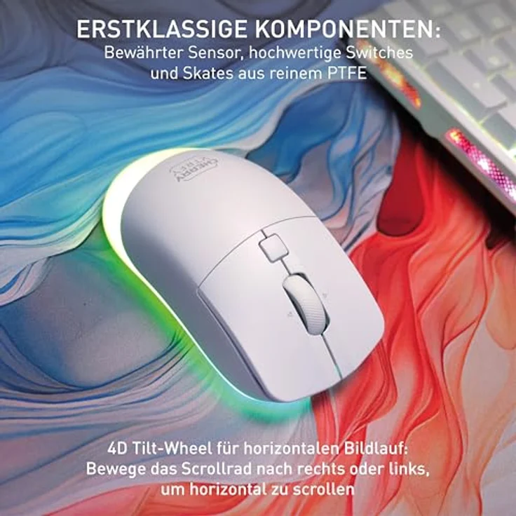 CHERRY XTRFY M50 Wireless, Kabellose Gaming-Maus, RGB-Beleuchtung, Ergonomische Form, Wiederaufladbar, Weiß – Bild 4