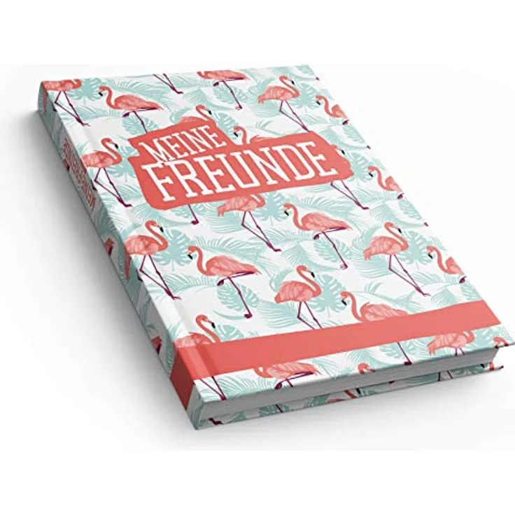 itenga Freundebuch Flamingos, DIN A5 mit 88 Seiten, Flamingo Muster in türkis-rot-rosa für Mädchen
