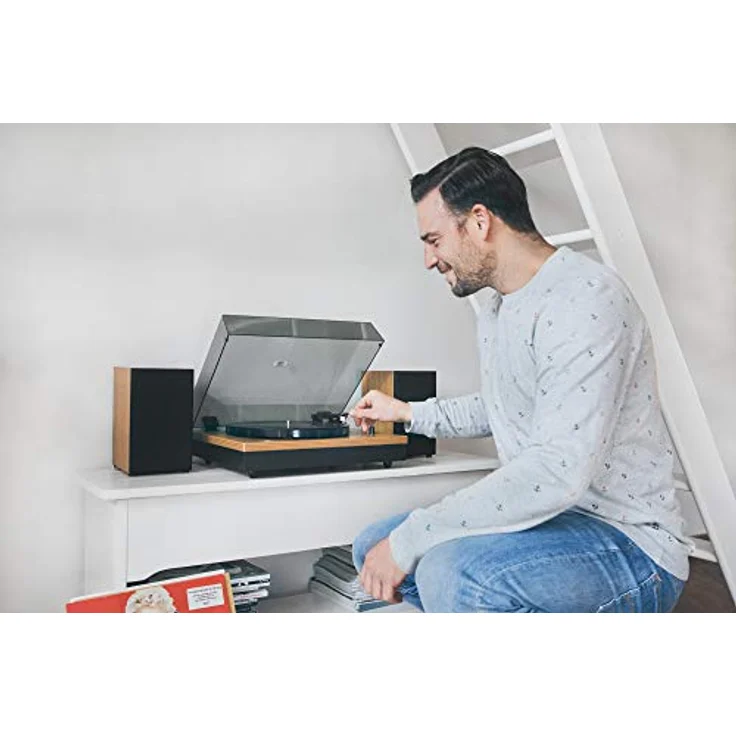 Lenco LS-300 - Hi-Fi Plattenspieler mit Bluetooth - Mit externen Lautsprechern 2 x 10 W RMS - Riemenantrieb - Auto-Stopp - MDF-Gehäuse - Schwarz – Bild 2