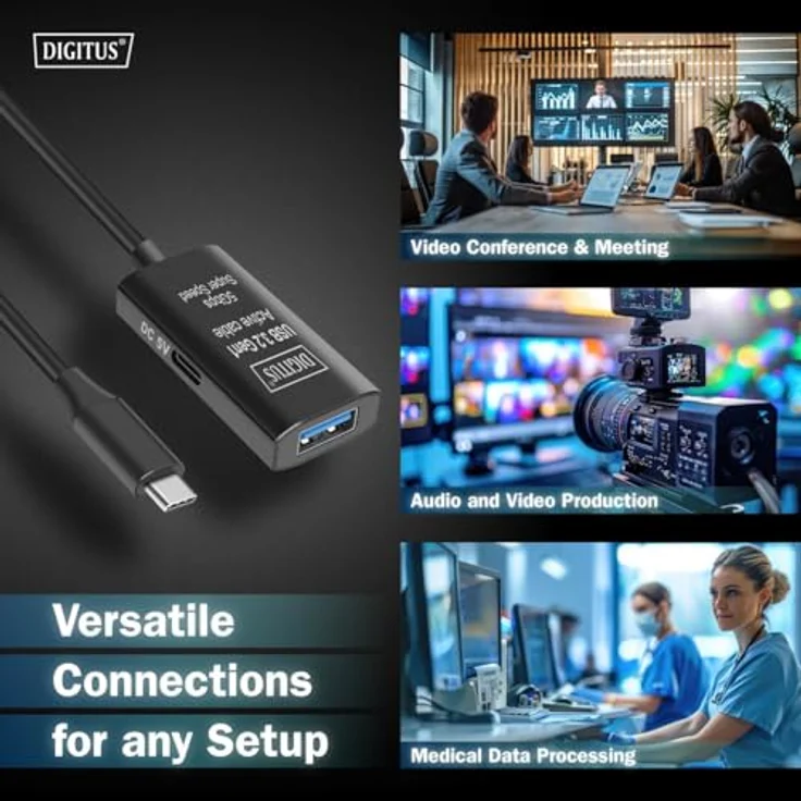 DIGITUS Aktives USB 3.2 Gen 1 Verlängerungskabel – 5 m – USB-C Stecker auf USB-A Buchse – Bis zu 5 Gbit/s – Stromversorgung über USB – Schwarz – Bild 5
