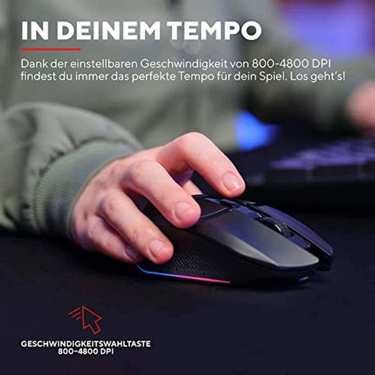 Trust Gaming GXT 110 Felox Wiederaufladbare Kabellose Gaming-Maus, 80 Stunden Akkulaufzeit, 800-4800 DPI, LED-Beleuchtung, 6 Tasten, Wireless Mouse für PC, Laptop, Computer, Windows – Schwarz – Bild 3
