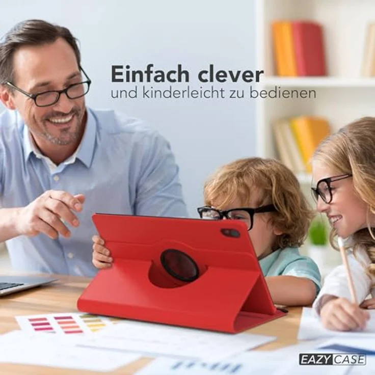 EAZY CASE - Tablet Hülle Galaxy Tab S11 11 Zoll, 360° drehbare Klapphülle mit Ständerfunktion, Kunstleder, Rot, stoßfest und passgenau. – Bild 3