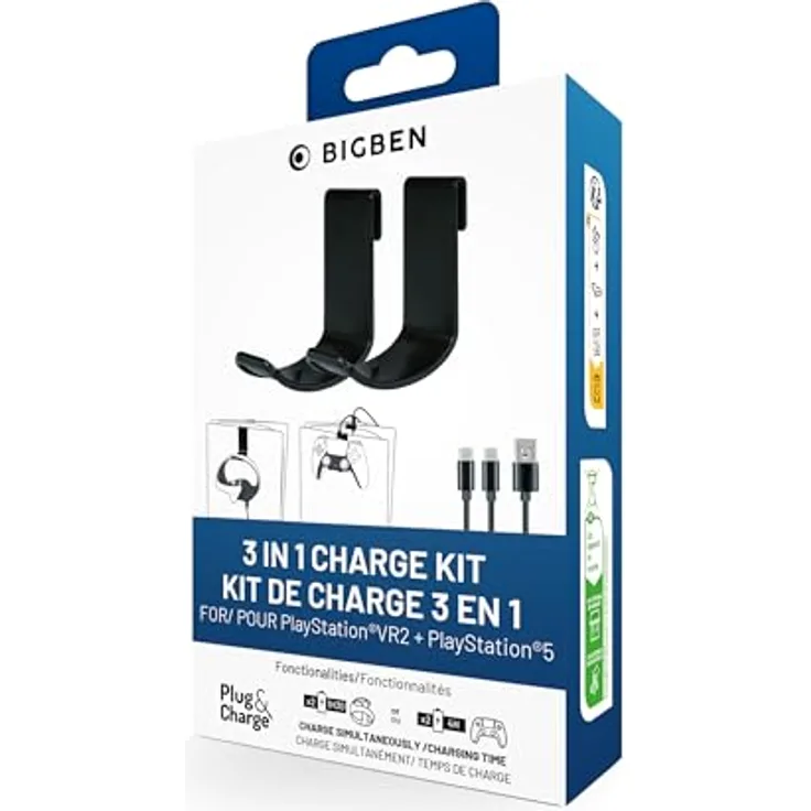 NACON 3 in 1 Ladeset für Playstation VR2, USB-A auf Dual USB-C Kabel, 60 cm Länge