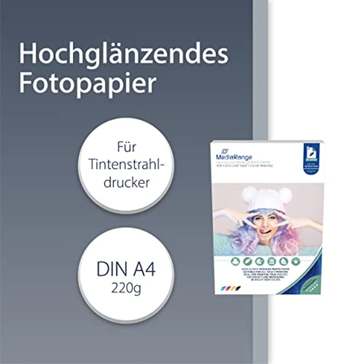 MediaRange MRINK103 Photopapier A4, 100 Blätter, 220 g-m², glänzend – Bild 2