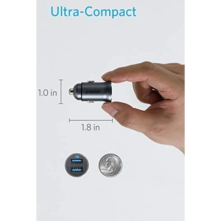 Anker 320 Car Charger (24 W II) Ladegerät, Mini Autoladegerät, 24 W 4,8 A Duales USB-Autoladegerät mit blauem LED-Licht, für Apple iPhone 13/12/11/XR/Xs, iPad Pro/Air 2/mini, Samsung Galaxy und mehr, schwarz (A2727011) – Bild 2