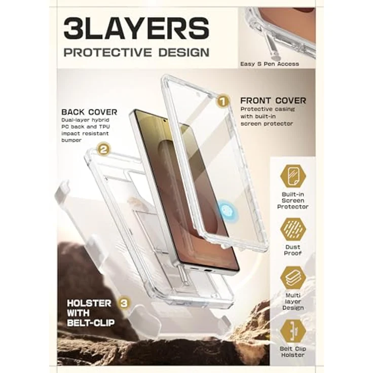 SupCase für Samsung Galaxy S25 Ultra Hülle Bumper Case mit 2 Vorderseite (Durchsichtig) - [UBPro] 360 Grad Schutz, 20 Fuß Falltest, Ständerfunktion, Gürtelclip – Bild 5