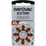 Rayovac Extra 312, 8 Stück, Hörgerätebatterien, hohe Leistung, Zink-Luft-Batterien, 1 Blisterkarte, braun, 312AUX-8XEMF
