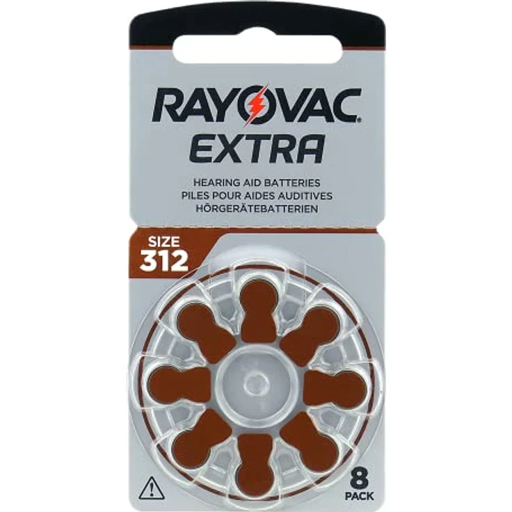 Rayovac Extra 312, 8 Stück, Hörgerätebatterien, hohe Leistung, Zink-Luft-Batterien, 1 Blisterkarte, braun, 312AUX-8XEMF