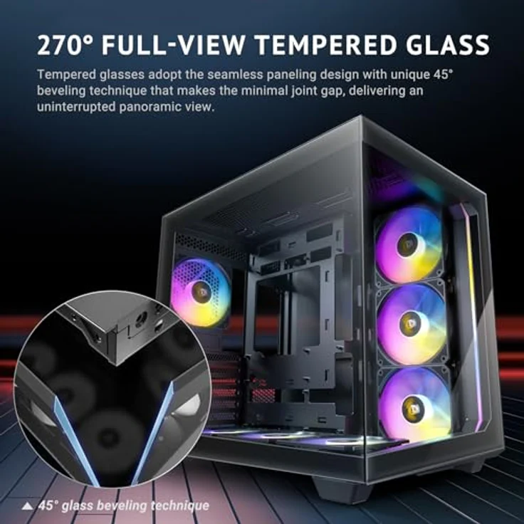 Antec Gamer C5 ARGB Midi Tower, schwarz Retail - Full-View-PC-Gehäuse mit Doppelkammer-Design und 7 vorinstallierten ARGB-PWM-Lüftern – Bild 2