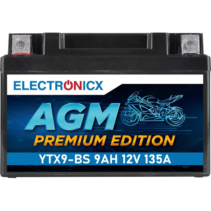 Electronicx AGM YTX9-BS Motorradbatterie 9Ah 12V, wartungsfrei, rüttelfest und auslaufsicher für Motorrad, Roller, Quad, ATV