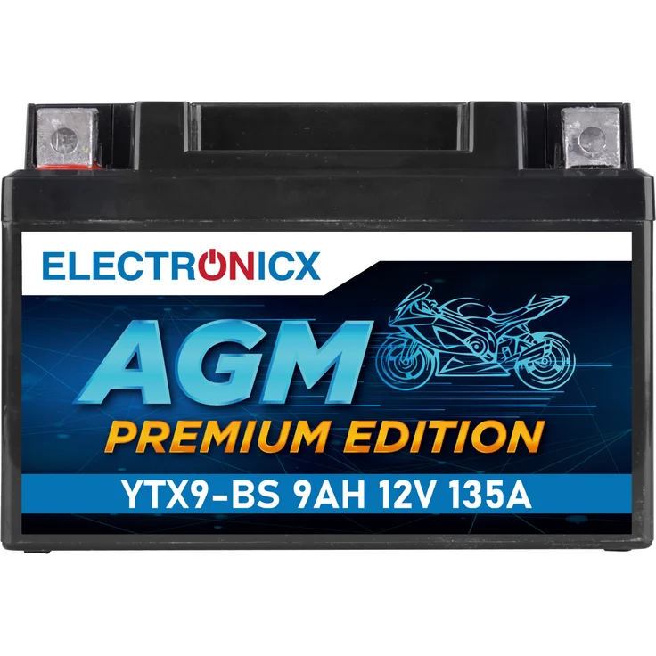 Electronicx AGM YTX9-BS Motorradbatterie 9Ah 12V, wartungsfrei, rüttelfest und auslaufsicher für Motorrad, Roller, Quad, ATV