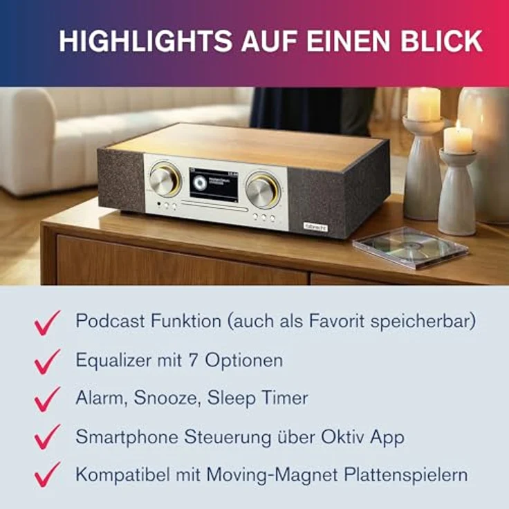 Albrecht DR 1000 All-In-One Soundsystem, 2.1 Soundbar mit 30 Watt Subwoofer, Clear-Voice, Internet-Radio, DAB+, CD-Player, Musik-Streaming, HDMI, braun/grau – Bild 5