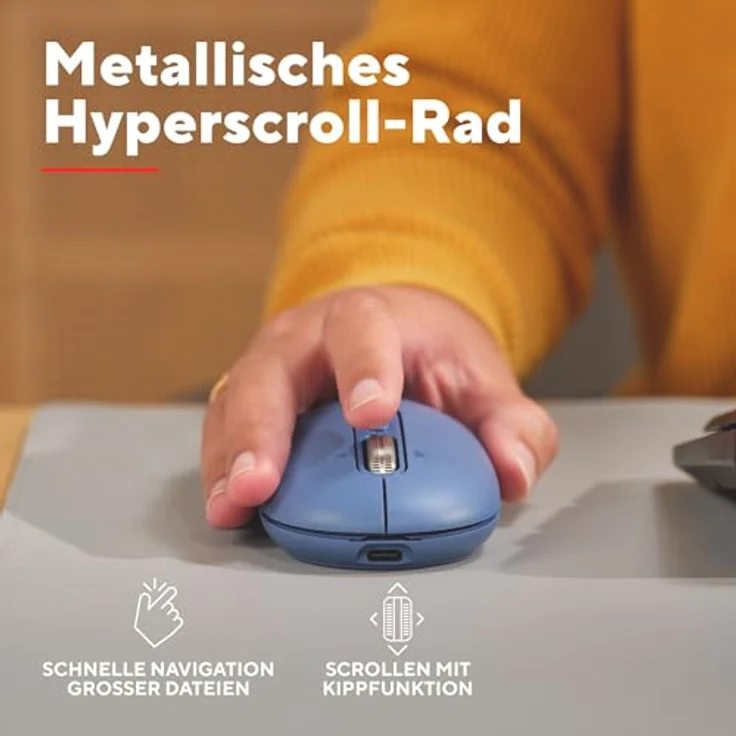 Trust Seron Kabellose Maus, wiederaufladbar mit ultraschnellem Scrollrad, Bluetooth + 2.4GHz, leise Tasten, aus 65% Recyclingkunststoff, Mehrgeräte-Funkmaus, blau – Bild 3