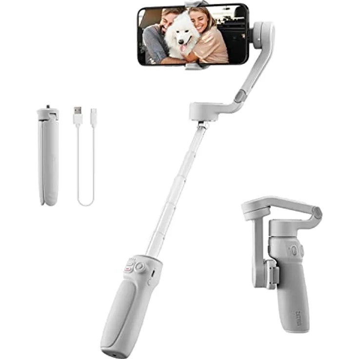 Zhiyun Smooth Q4, 3-Achsen-Stabilisator für Smartphones, grau mit ausziehbarem Arm und Stativ