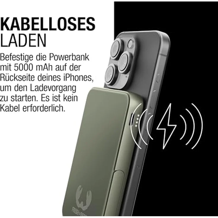 Fresh 'n Rebel Wireless Magnetic Powerbank 5000mAh, MagSafe-kompatibel, PD 20W Schnellladung, USB-C Port, tragbar mit Ständer, Dried Green – Bild 3