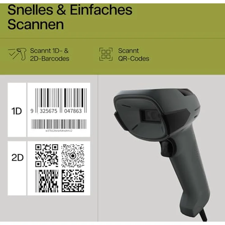 Safescan 310-W Barcodescanner, Handscanner für 1D- und 2D-Barcodes, Plug & Play mit 1,5 m USB-Kabel und Ständer – Bild 2