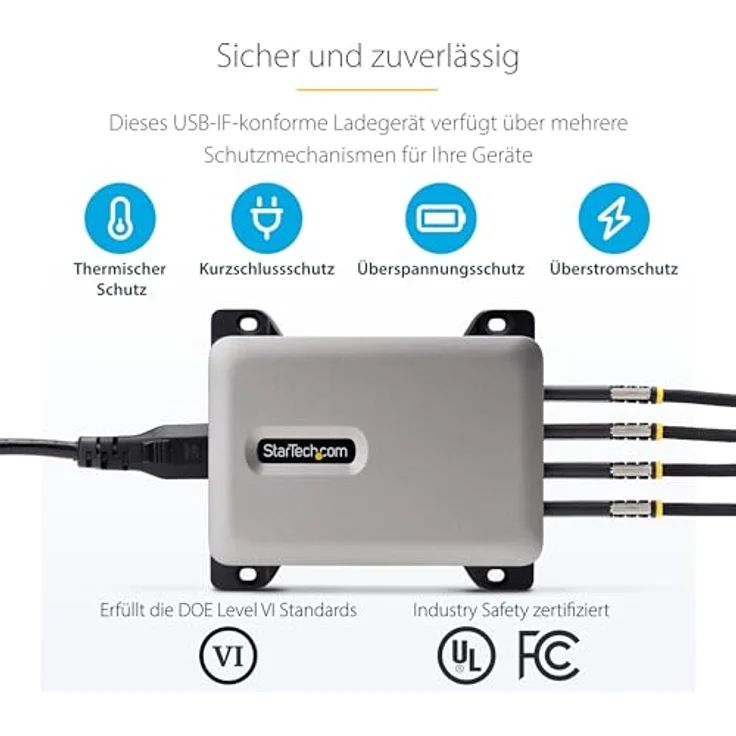 Startech.com 4-Port USB-C Charger, 240W Netzteil mit Power Delivery 3.1 und Oberflächenmontagehalterung – Bild 6