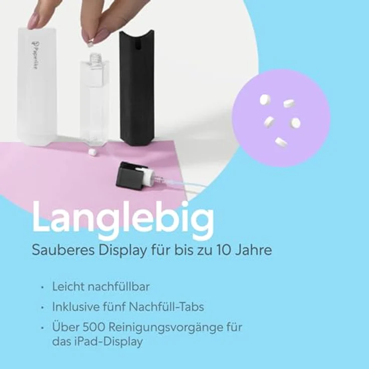 Paperlike All-in-one Cleaning Kit - Nachfüllbarer Mikrofaser-Bildschirmreiniger mit Reinigungslösung + 5 Refill Tabs - für iPad & Displays, Weiß – Bild 5