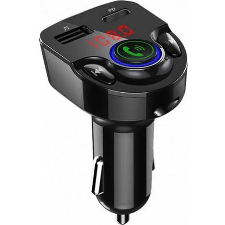 Bigben Connected, Doppel-Autoladegerät USB-A + USB-C 25W mit FM-Transmitter, Schwarz