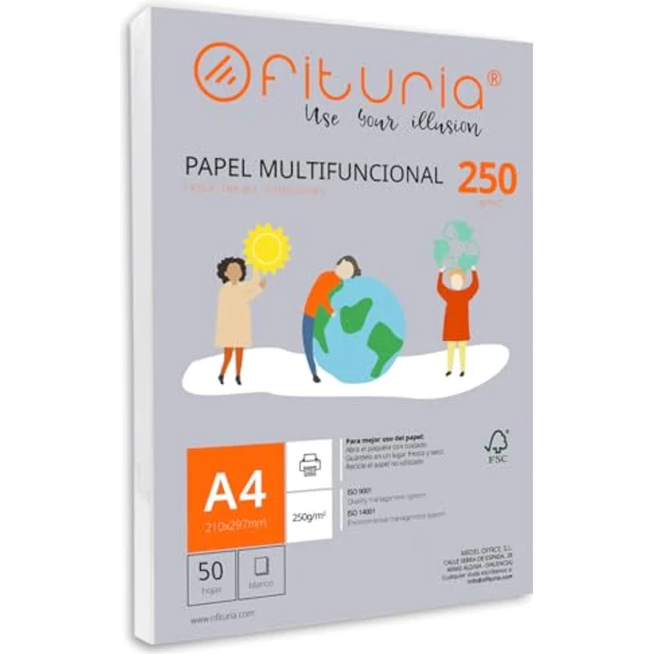 OFITURIA DIN A4 Druckerpapier, 50 Blatt, 250g/m², multifunktionales Kopierpapier für Laser- und Tintenstrahldrucker, weiß – Bild 1