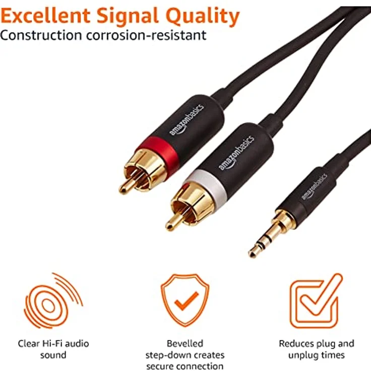AmazonBasics PBH-19823 Cinch-Audiokabel, 3,5-mm-Klinkenstecker auf 2 x Cinch-Stecker, 4,57 m – Bild 3