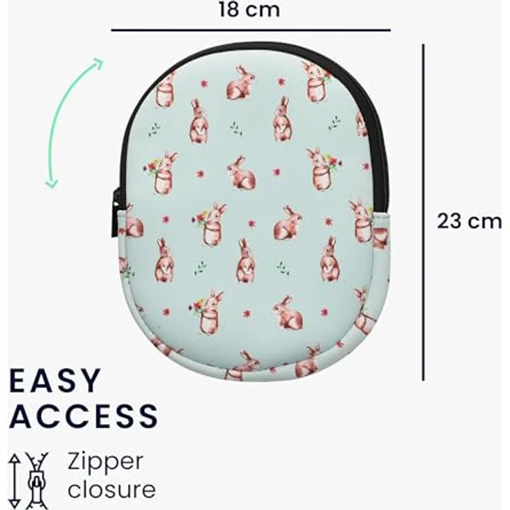 kwmobile Kopfhörer-Schutzhülle Hülle für Sony WH-CH520 / WH-CH510 Neopren Tasche, Case für Headset aus Neopren Stoff Hasen und Blumen Design - Robuste Schutzhülle für Headset, strapazierfähiges Neopren, Innenmaße 21,5 x 16 cm – Bild 3