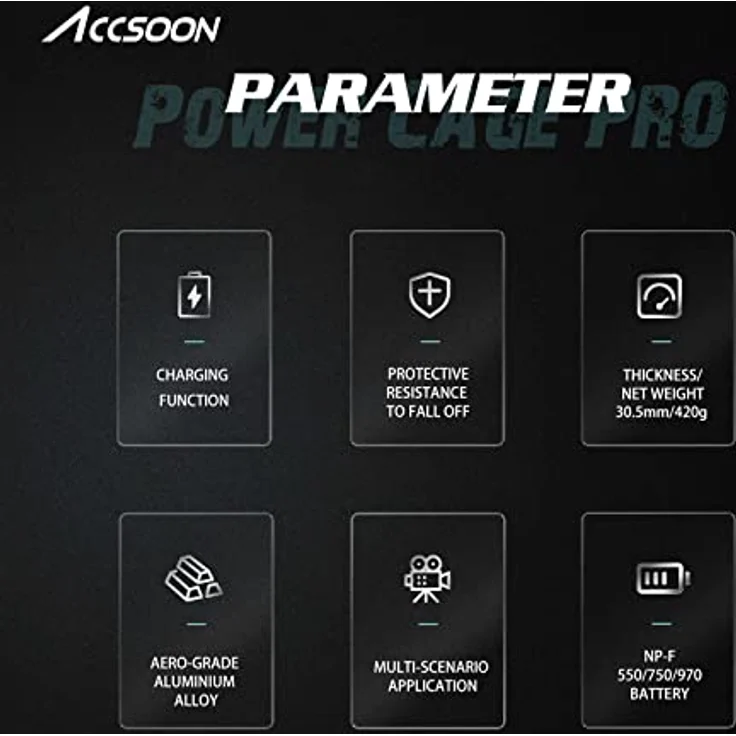 Accsoon Power Cage Pro für iPad 12.9" - Größenverstellbar - Aluminiumlegierung in Luftfahrtqualität - Unterstützt 9 iPad-Modelle - NP-F-Akku - Silber – Bild 3