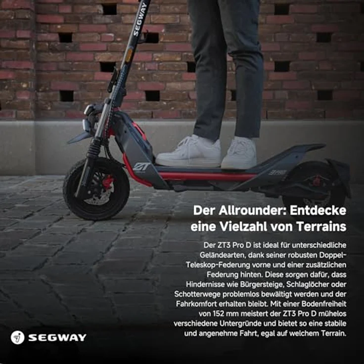 Segway-Ninebot Segway ZT3 Pro D, E-Scooter mit Straßenzulassung, 70 km Eco- Reichweite, 56km Reichweite bei 20km/h, Vollfederung, 120 kg Tragfähigkeit, 25% Steigung, Apple FindMy, Offroad-Reifen, wasserfest - Ninebot – Bild 4