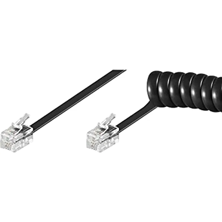 Goobay 68002 Telefonkabel RJ10 Stecker Telefonhörerkabel Spiralkabel Telefonstecker RJ10 Kabel Festnetztelefon Telefonhörer Telefon Kabel Schwarz 4m