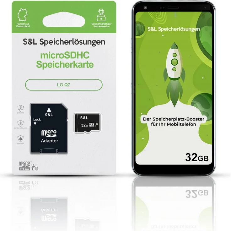 Tec-Expert microSD Karte S&L für LG Q7, 32 GB, Class 10, microSDHC, wasserdicht und stoßfest