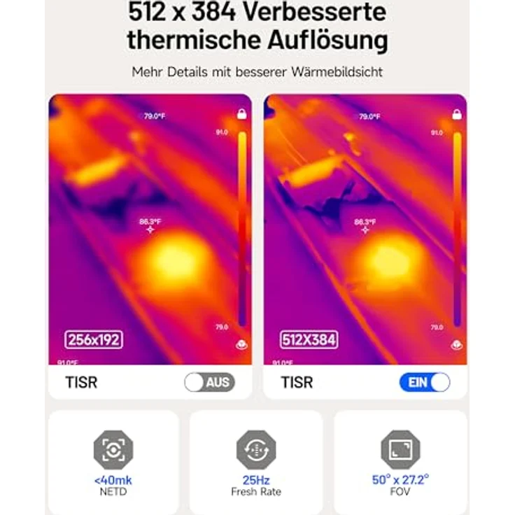 TOPDON TC002C Duo Wärmebildkamera, 512×384 TISR-Superauflösung, USB-C, 25Hz, -20°C bis 550°C, für Gebäudeinspektionen, Fahrzeuge, Leckagen, HLK – Bild 3