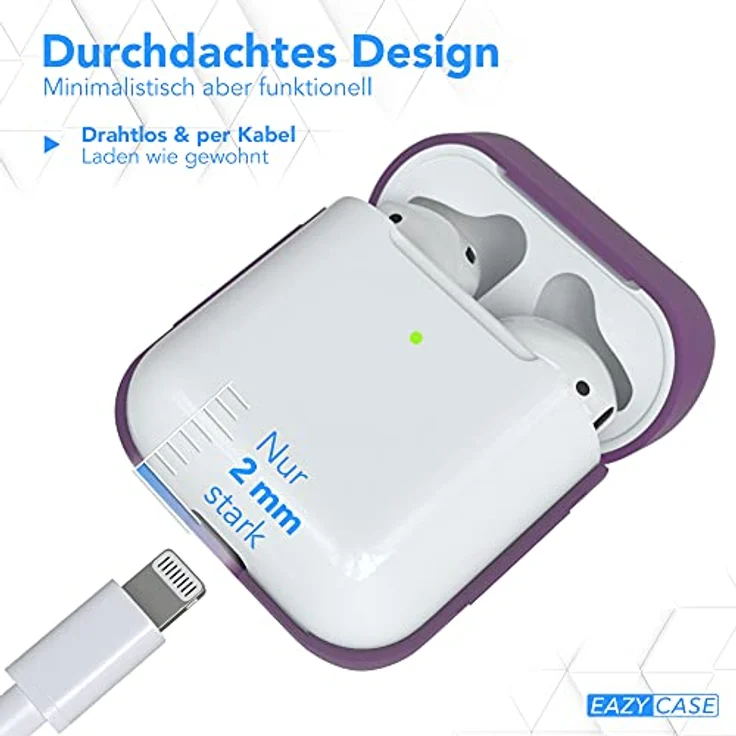 EAZY CASE Kopfhörer-Schutzhülle Silikon Hülle für Apple AirPods 1 & 2, Fullcover Box Silikoncase Schutzhülle Lila – Bild 5