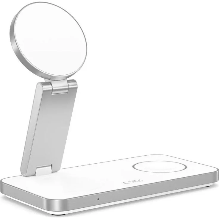 Tech-Protect QI15W-A47 MagSafe 3in1 Inductive Charger, Wireless Charger mit 15W Ausgang und USB-C Kabel, Weiß