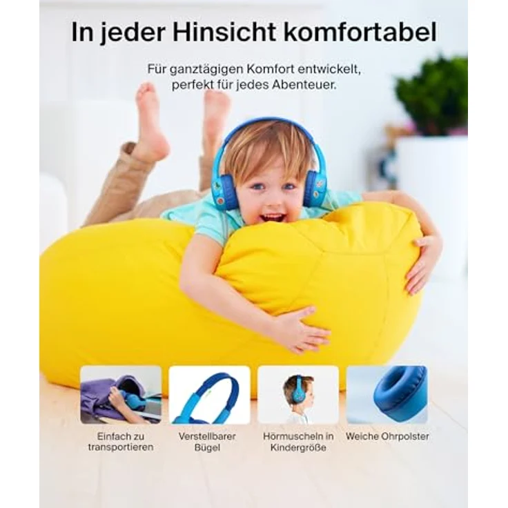 Belkin SoundForm AUD010hqBL, kabelgebundene On-Ear Kopfhörer für Kinder, blau – Bild 6