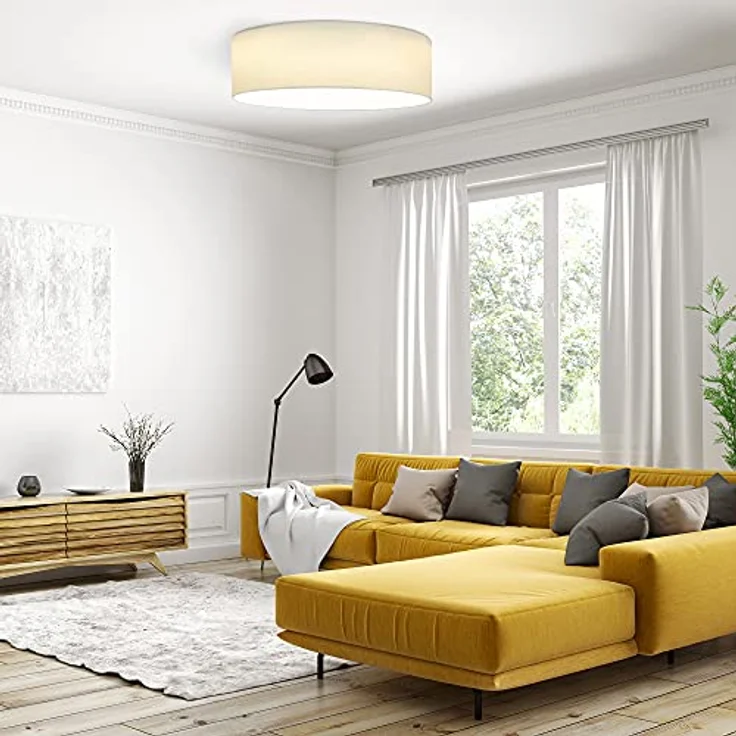 Navaris LED Deckenleuchte 22W - Rund ∅ 40cm - Design Stoff Weiß - Warmweißes LED Licht - Preisvergleich – Bild 2