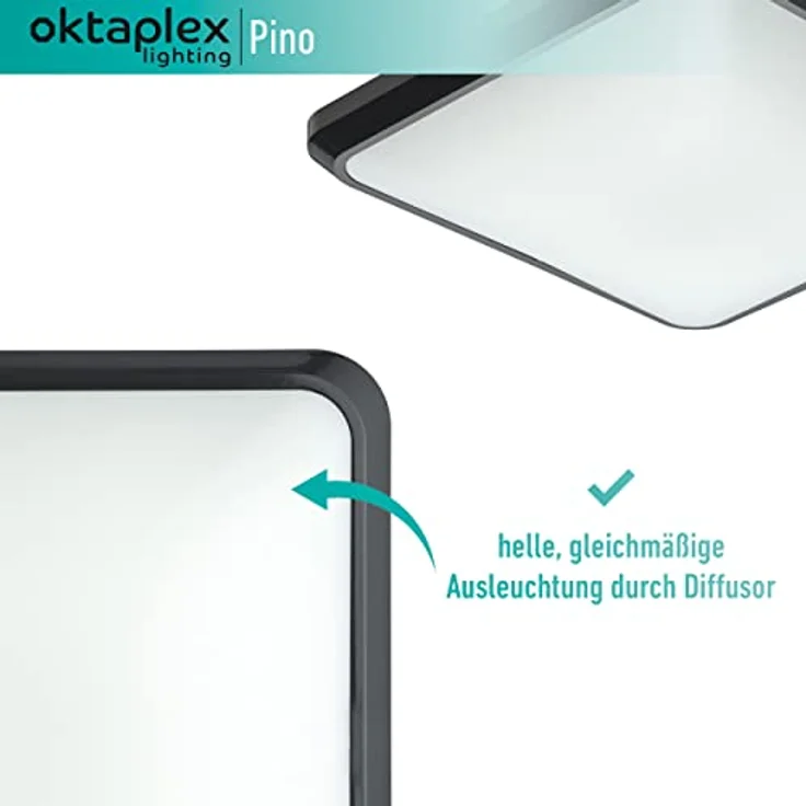 Oktaplex lighting LED Deckenleuchte Pino Anthrazit Quadratisch 12 Watt 850 lm 3000 K Warmweiß 25cm – Bild 5