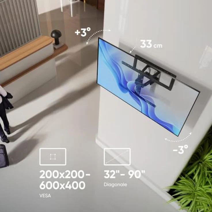 ONKRON SM6-B TV Wandhalterung schwenkbar für 32-90 Zoll Fernseher bis 50 kg, Ultra Slim und ausziehbar, max. VESA 600x400, schwarze Fernsehhalterung – Bild 4