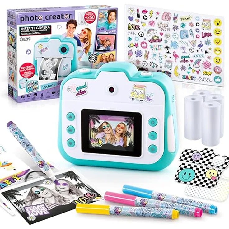 Canal Toys CLK 001 Sofortbildkamera für Kinder-Instant-Druck Creator mit LCD-Display-Kinderkamera und Fotodrucker in einem-Für Polaroid & Thermopapier, hellblau, Geeignet ab 6 Jahren