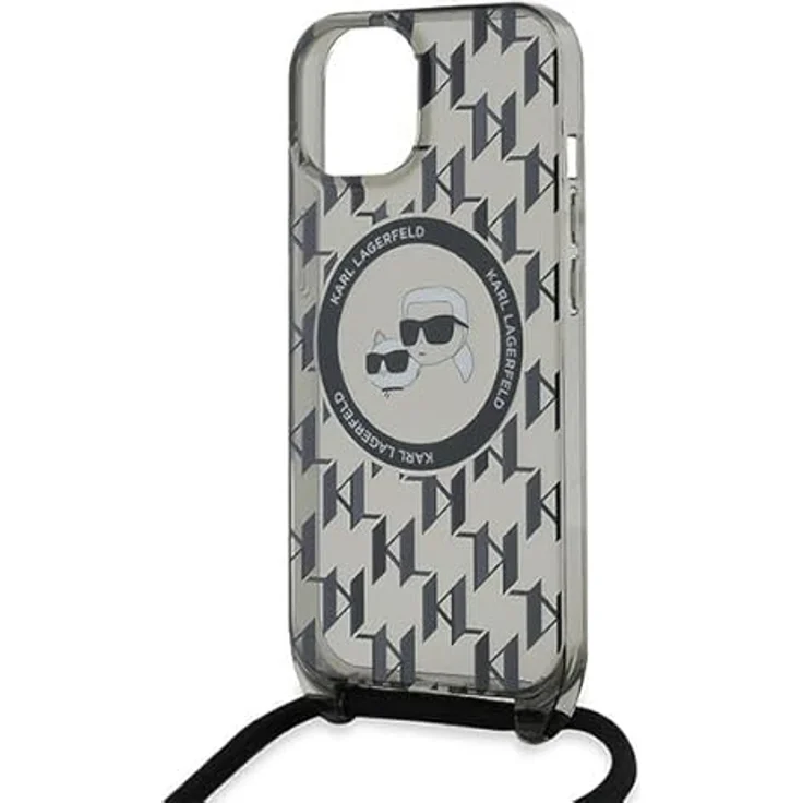 CG MOBILE Karl Lagerfeld KLHMP15SHCKCKLCK Hülle für iPhone 15/14 / 13 6.1" Schwarz hardcase IML Crossbody Monogram Karl & Choupette Head – Bild 5