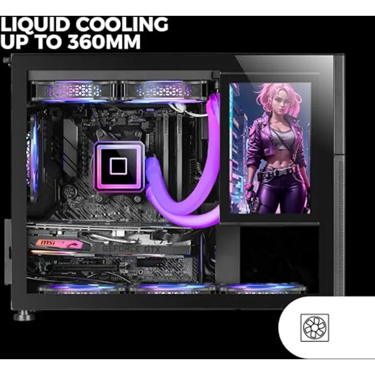 Mars Gaming MC-LCD, Mini-Tower PC-Gehäuse mit 8" IPS LCD-Display, Mesh-Gitter und gehärtetem Glas, Schwarz – Bild 4