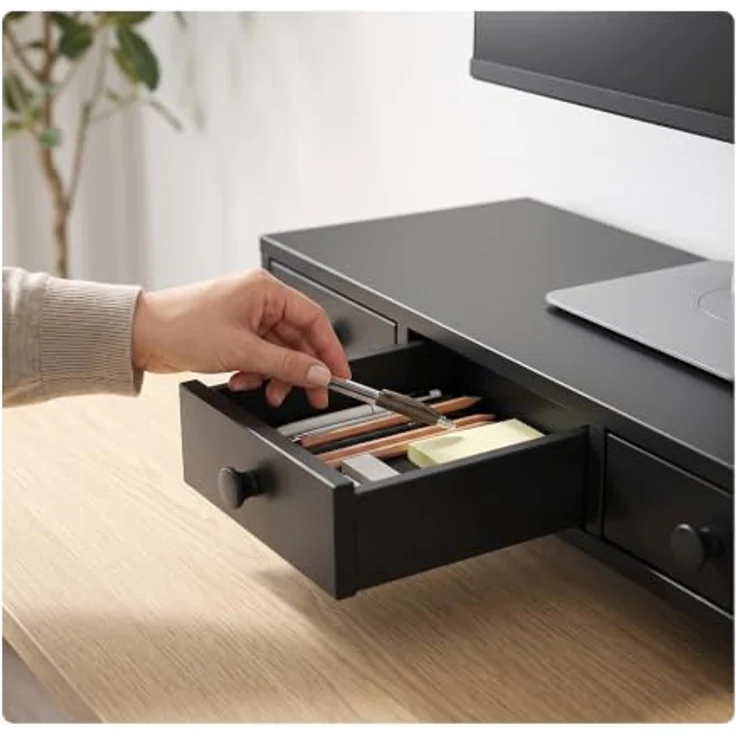 relaxdays Monitorständer mit 3 Schubladen, ergonomische Bildschirmerhöhung für Büro und Home Office, schwarz – Bild 3